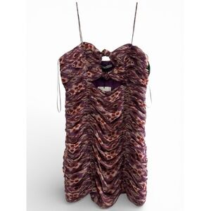Zara Ruched‎ Cut Out Mini Dress Purple Abstract Spaghetti Strap Bodycon M